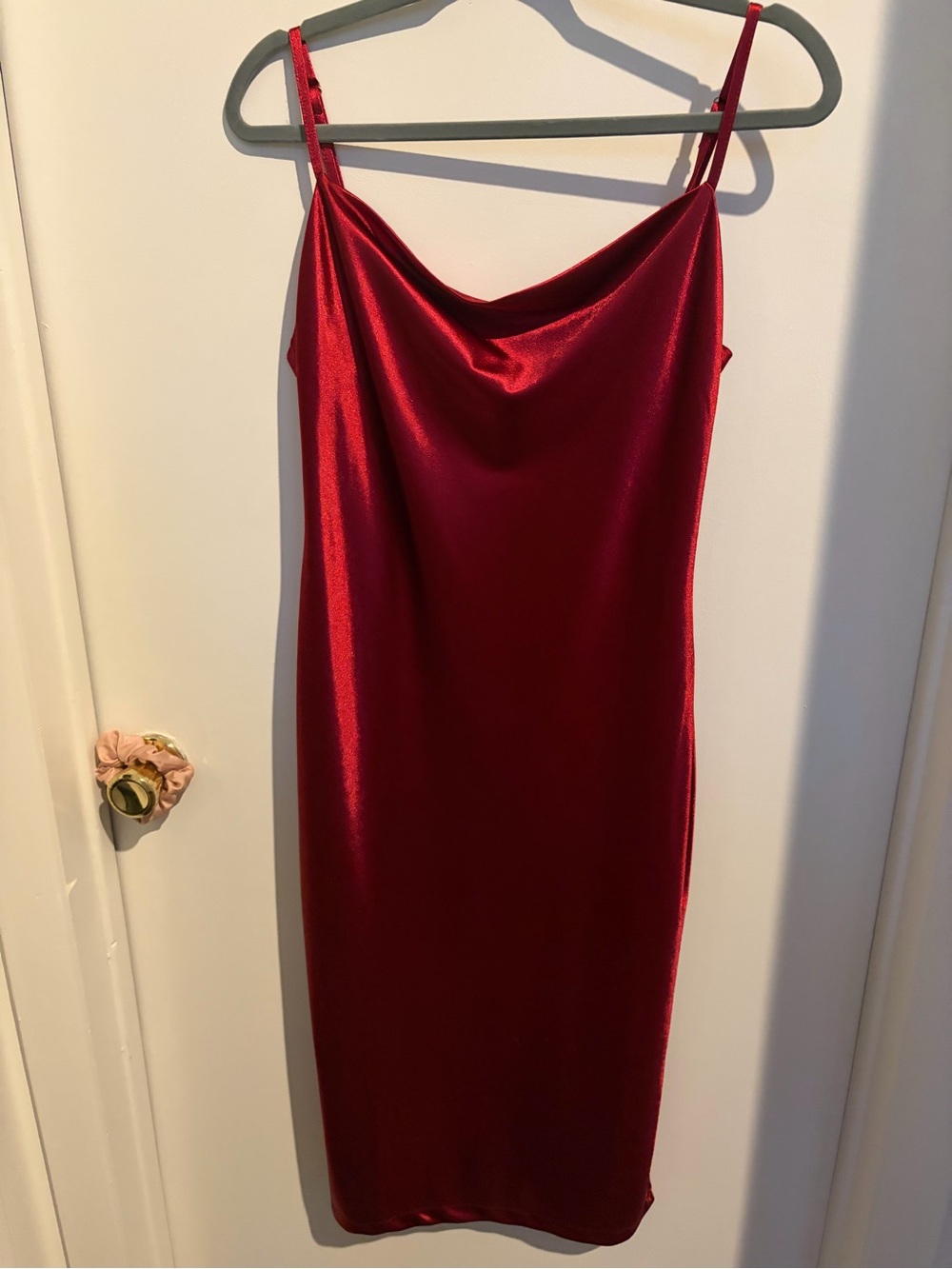 Red Satin Slip Dress - Women's Elegant Cowl Neck